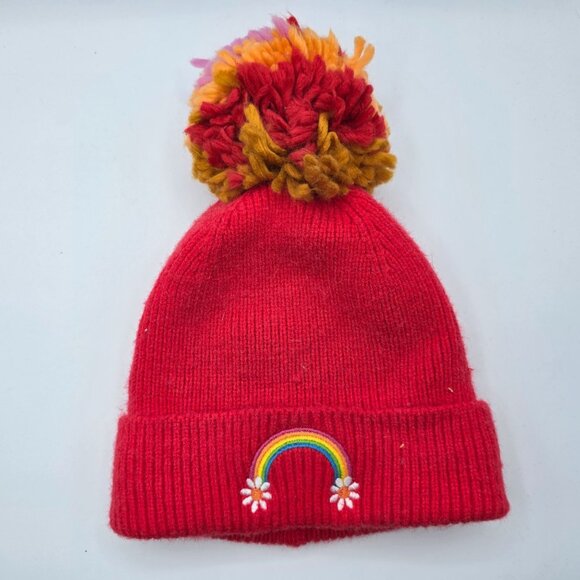 Cat & Jack Girls Red Pom Pom Beanie Winter Warm Outdoors Casual Lightweight - Picture 1 of 8